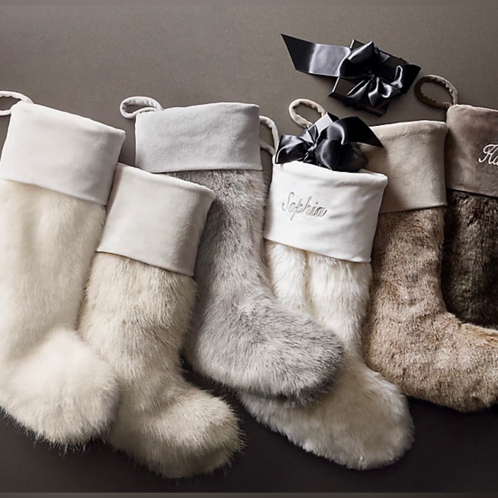 Two Restoration Hardware Faux Fur Stockings